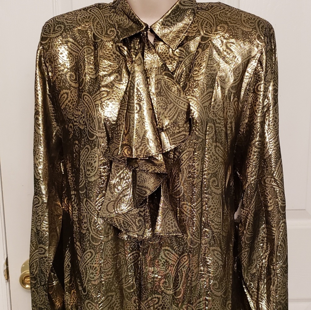 Metallic Ruffled Bodice Blouse